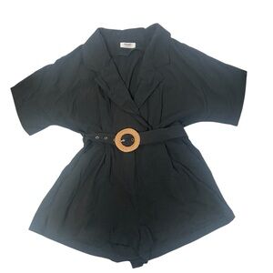 Showpo. Australia Black Short Sleeve Thaisa Belted Playsuit 100% Cotton Size 10